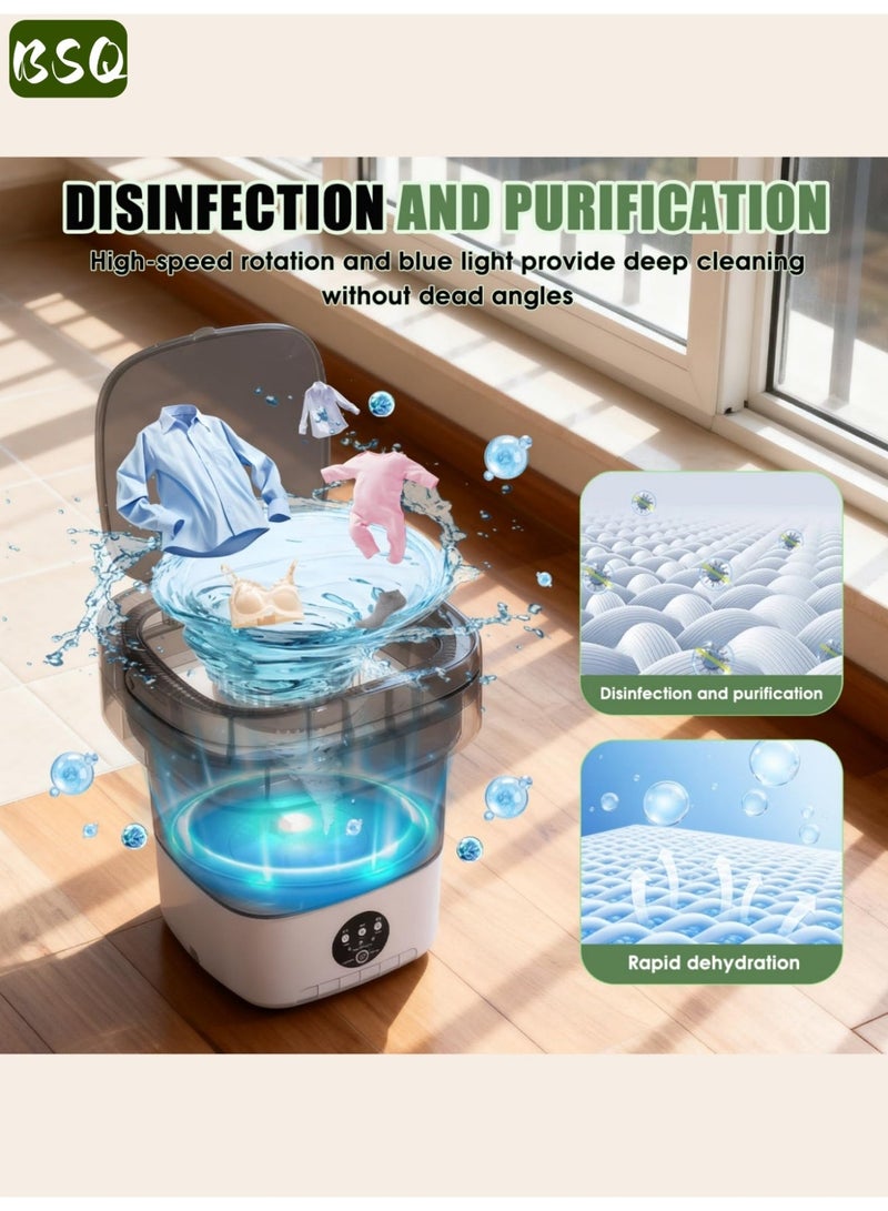 BSQ Portable Mini Folding Washing Machine | 12-Liter Large Capacity | Mini Washing Machine | Automatic Household Bucket-Type Folding Washing Machine for Underwear, Baby Clothes, Suitable for Apartments, Travel, RVs, Can Wash Underwear, Socks, and Baby Clothes, Green - Image 5